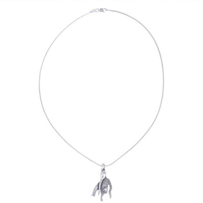 Alternate image for Landing Hummingbird Sterling Silver Pendant Necklace Perched Hummingbird