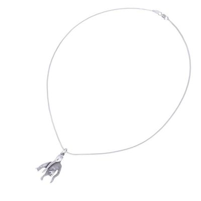 Alternate image for Landing Hummingbird Sterling Silver Pendant Necklace Perched Hummingbird