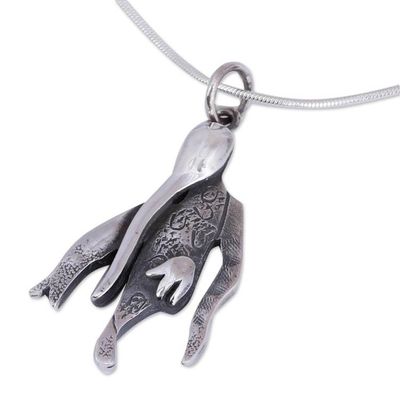 Alternate image for Landing Hummingbird Sterling Silver Pendant Necklace Perched Hummingbird