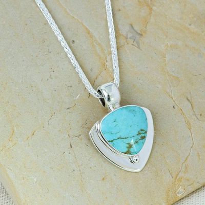 Primary image for Modern Sterling Silver and Natural Turquoise Necklace Pyramid of Friendship