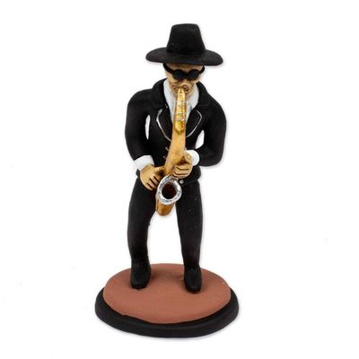 Alternate image for Ceramic Skeleton Saxophone Player Sculpture from Mexico Jazz de los Muertos