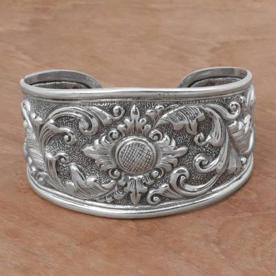 Primary image for Sterling Silver Repousse Cuff Bracelet from Indonesia Courageous Soul