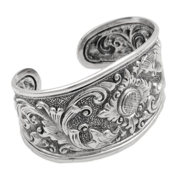 Alternate image for Sterling Silver Repousse Cuff Bracelet from Indonesia Courageous Soul