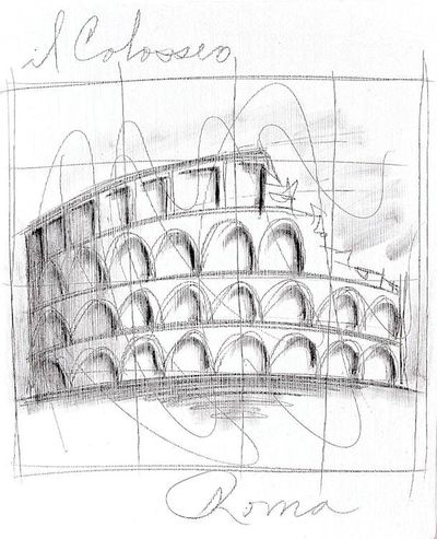 Alternate image for Acrylic and Pencil Artwork of Roman Colosseum Monuments of the World Rome