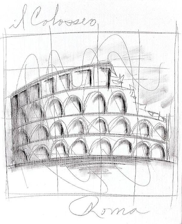 Alternate image for Acrylic and Pencil Artwork of Roman Colosseum Monuments of the World Rome