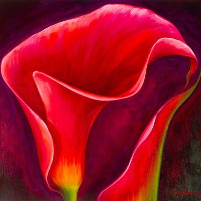 Alternate image for Stretched Impressionist Oil on Canvas Calla Lily Painting Pink Calla Lily