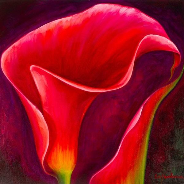 Alternate image for Stretched Impressionist Oil on Canvas Calla Lily Painting Pink Calla Lily