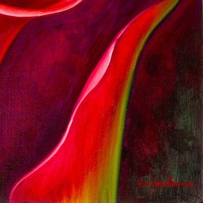 Alternate image for Stretched Impressionist Oil on Canvas Calla Lily Painting Pink Calla Lily