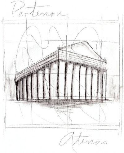 Alternate image for Original Acrylic and Pencil Artwork of Parthenon Monuments of the World Par...