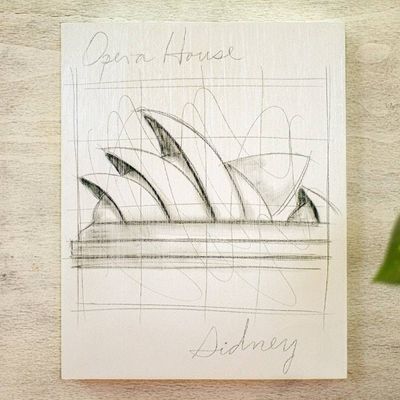 Alternate image for Original Acrylic and Pencil Artwork of Sydney Opera House Monuments of the World Syd...