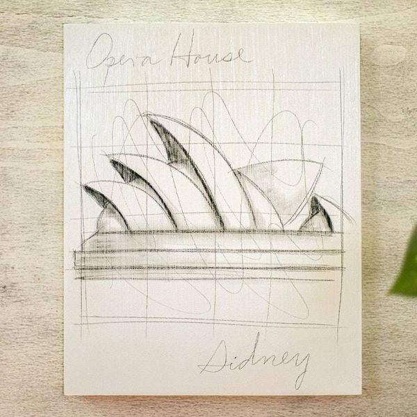 Alternate image for Original Acrylic and Pencil Artwork of Sydney Opera House Monuments of the World Syd...