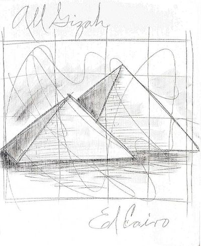 Alternate image for Original Acrylic and Pencil Artwork of Pyramids Monuments of the World Egypt