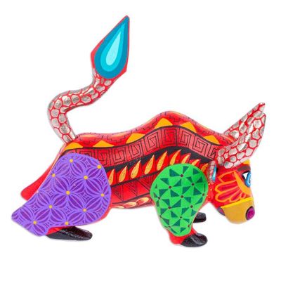 Alternate image for Multicolored Hand-Painted Wood Alebrije Bull Figurine Modern Bull