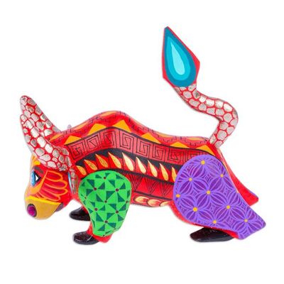Alternate image for Multicolored Hand-Painted Wood Alebrije Bull Figurine Modern Bull