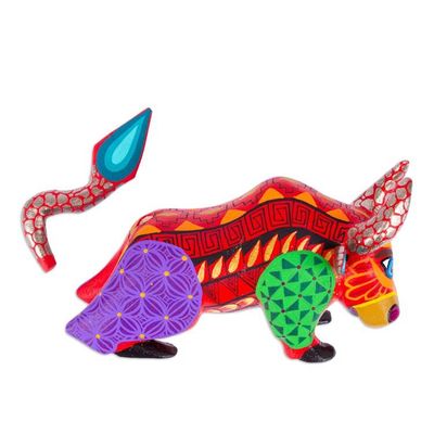 Alternate image for Multicolored Hand-Painted Wood Alebrije Bull Figurine Modern Bull