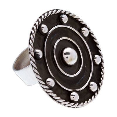 Alternate image for Modern Taxco Sterling Silver Oxidized Cocktail Ring Wheels of Style