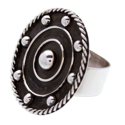 Alternate image for Modern Taxco Sterling Silver Oxidized Cocktail Ring Wheels of Style