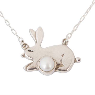 Alternate image for Cultured Pearl Rabbit Pendant Necklace from Mexico Glowing Rabbit