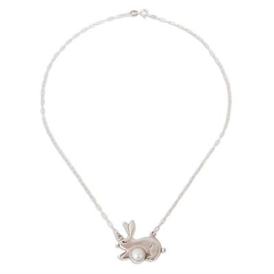 Alternate image for Cultured Pearl Rabbit Pendant Necklace from Mexico Glowing Rabbit