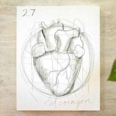 Alternate image for Loteria Themed Artwork on Wood Board White Lottery The Heart