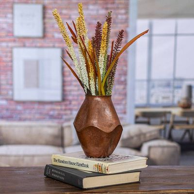 Alternate image for Abstract Copper Vase Handcrafted in Mexico Abstract Pentagon
