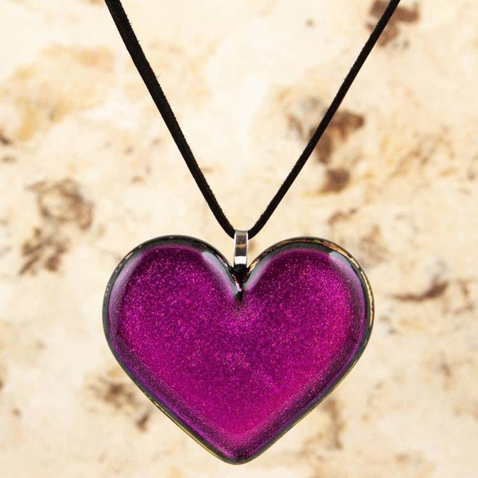 Handmade Fuchsia Glass Heart Necklace 'Heart of Fuchsia'
