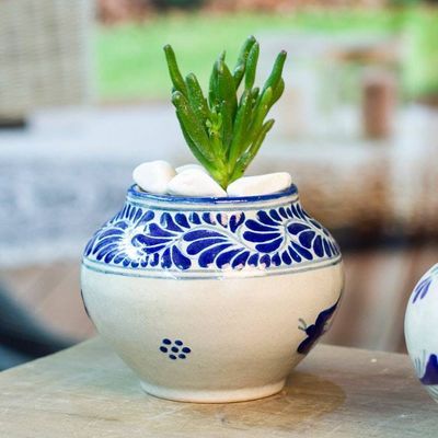 Alternate image for Hand-Painted Talavera-Style Ceramic Planter with Dove Motif Talavera Doves