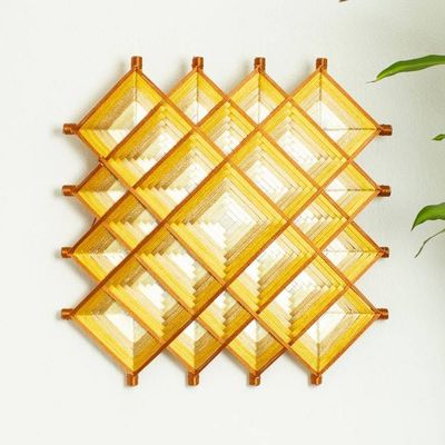 Primary image for Pine Wood Handwoven Gold Wall Art with Geometric Motifs Gold Divinity