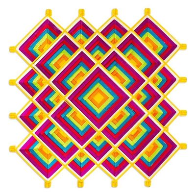 Alternate image for Pine Wood Handwoven Saffron Wall Art with Geometric Motifs Saffron Divinity