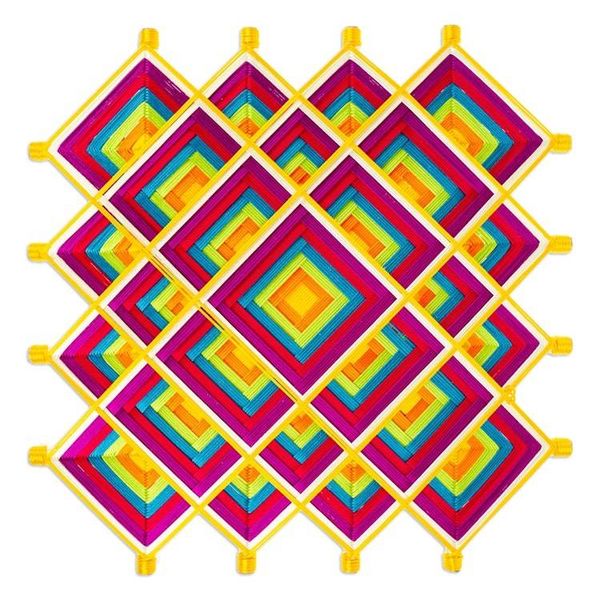 Alternate image for Pine Wood Handwoven Saffron Wall Art with Geometric Motifs Saffron Divinity