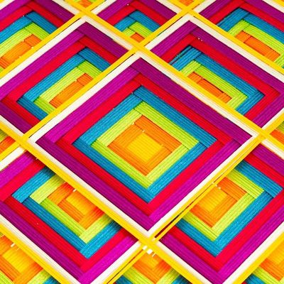 Alternate image for Pine Wood Handwoven Saffron Wall Art with Geometric Motifs Saffron Divinity
