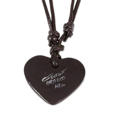 Alternate image for Black Beige Hand Painted Papier Mache Heart Necklace Ruffled Valentine