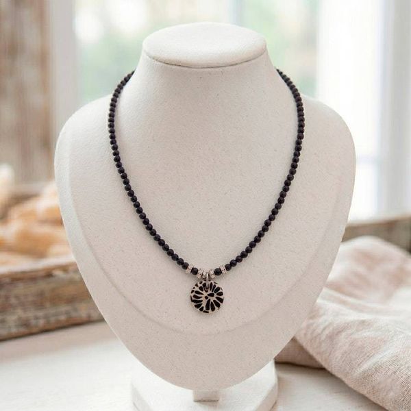 Alternate image for Talavera Style Agate Ceramic Crystal Beaded Pendant Necklace Black Feather Sky