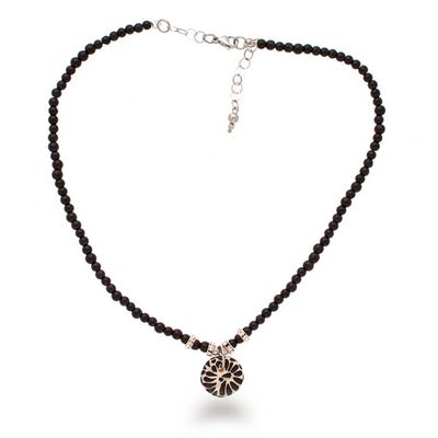 Alternate image for Talavera Style Agate Ceramic Crystal Beaded Pendant Necklace Black Feather Sky