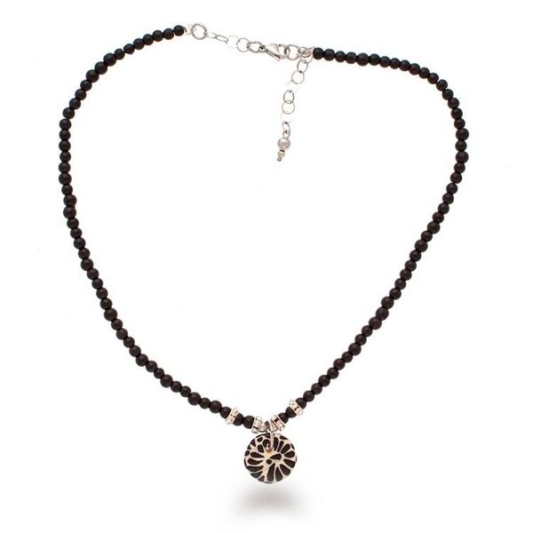 Alternate image for Talavera Style Agate Ceramic Crystal Beaded Pendant Necklace Black Feather Sky