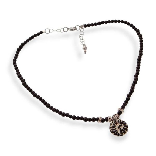 Alternate image for Talavera Style Agate Ceramic Crystal Beaded Pendant Necklace Black Feather Sky