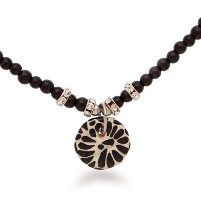 Alternate image for Talavera Style Agate Ceramic Crystal Beaded Pendant Necklace Black Feather Sky