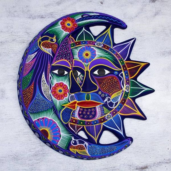 Alternate image for Hand Painted Sun and Moon Ceramic Wall Art Fantastical Eclipse
