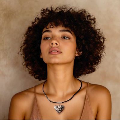 Alternate image for Leather Necklace with Talavera Style Ceramic Heart Pendant Red Feather Heart
