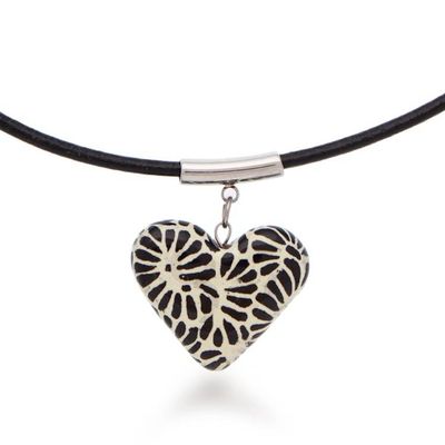Alternate image for Leather Necklace with Talavera Style Ceramic Heart Pendant Red Feather Heart