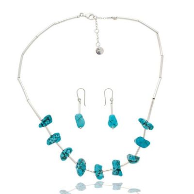 Alternate image for Reconstituted Turquoise Taxco Silver Earrings Necklace Set Bold Elegance