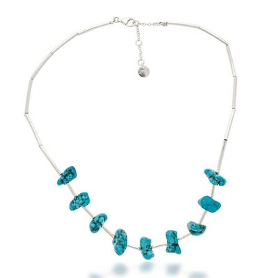 Alternate image for Reconstituted Turquoise Taxco Silver Earrings Necklace Set Bold Elegance
