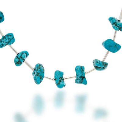 Alternate image for Reconstituted Turquoise Taxco Silver Earrings Necklace Set Bold Elegance