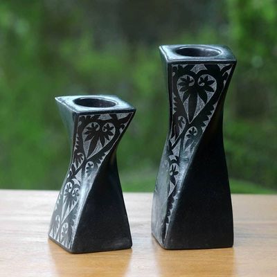 Primary image for Artisan Crafted Black Ceramic Tealight Holders pair Lombok Goth