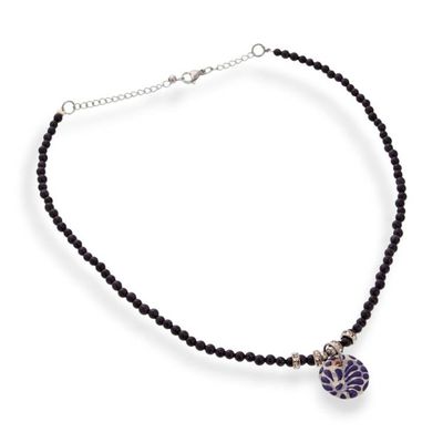 Alternate image for Talavera Style Painted Ceramic Lapis Lazuli Pendant Necklace Blue Feather Sky