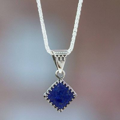 Primary image for Artisan Crafted Lapis Lazuli Pendant Necklace from Mexico Lapis Rhombus