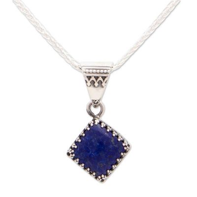 Alternate image for Artisan Crafted Lapis Lazuli Pendant Necklace from Mexico Lapis Rhombus