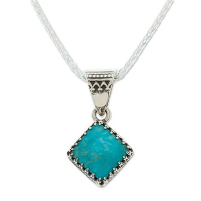 Alternate image for Handmade Natural Turquoise Pendant Necklace from Mexico Turquoise Rhombus