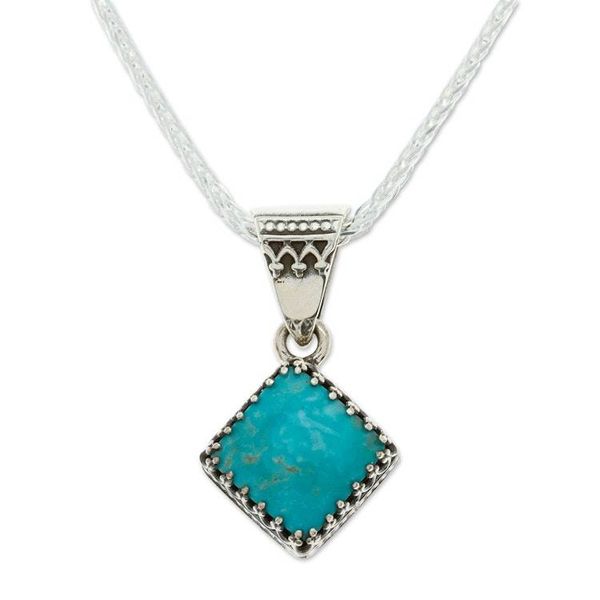Alternate image for Handmade Natural Turquoise Pendant Necklace from Mexico Turquoise Rhombus