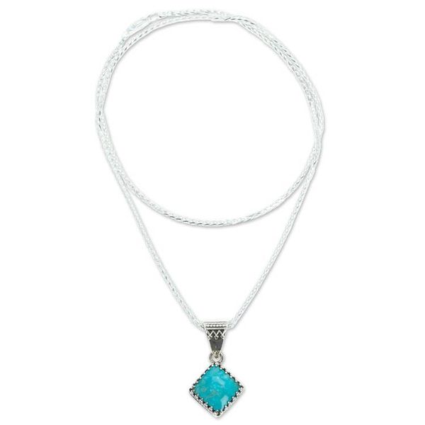 Alternate image for Handmade Natural Turquoise Pendant Necklace from Mexico Turquoise Rhombus